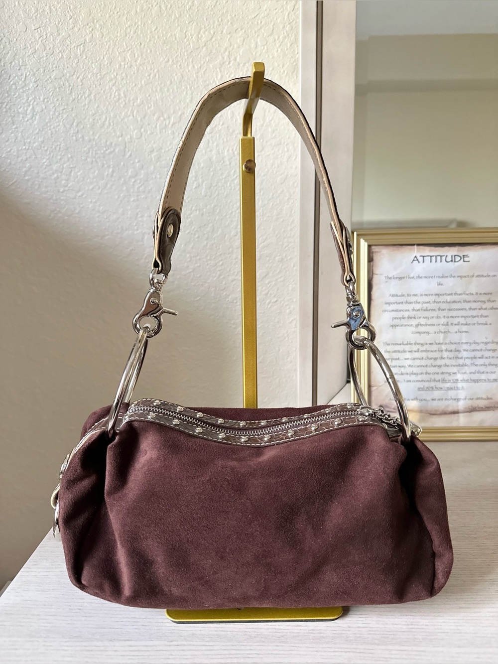 VINTAGE Y2K KATHY VAN ZEELAND WOMEN’S SUEDE SHOULDER BAG IN CHOCOLATE BROWN